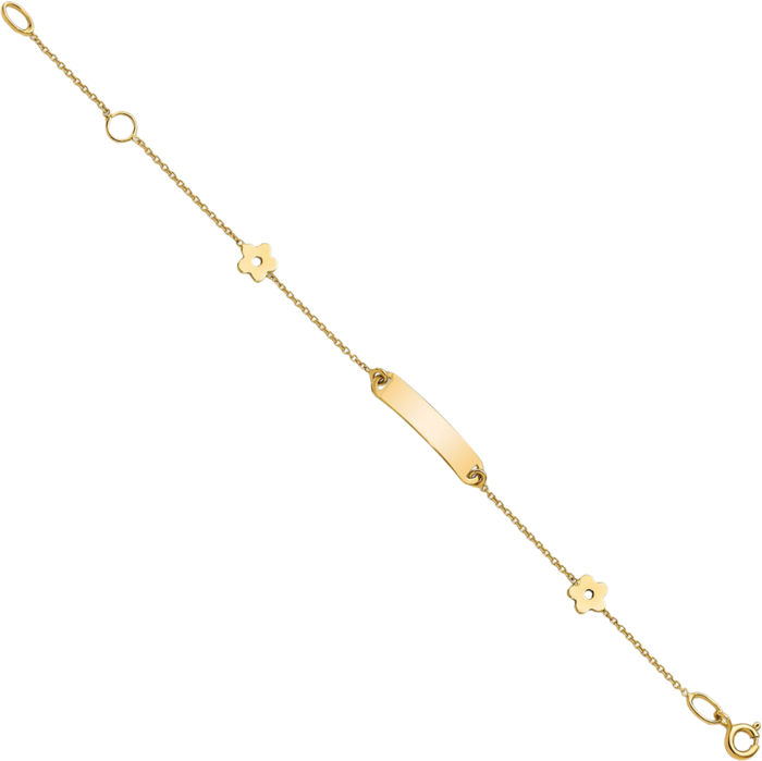 14K Solid Yellow Gold ID Flower Chain Bracelet