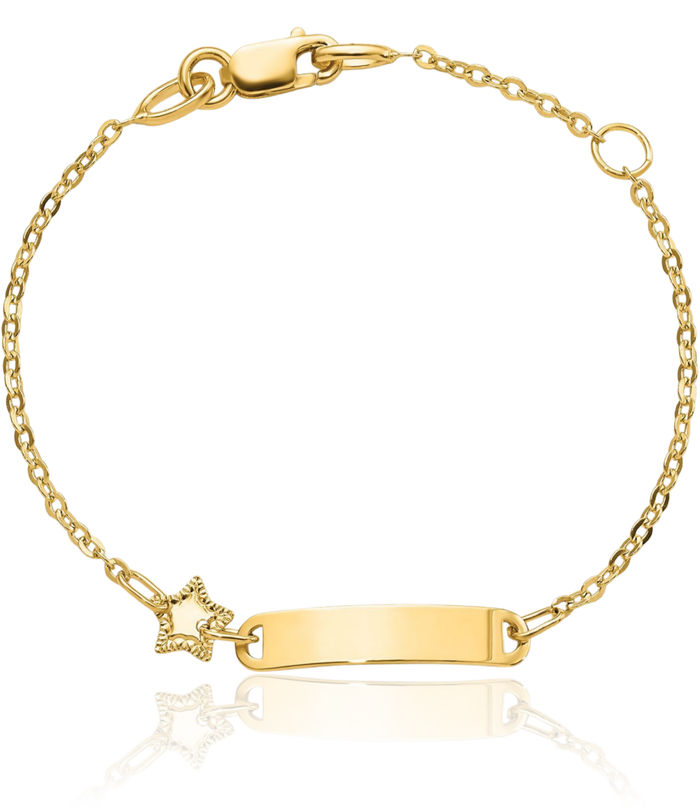 14K Solid Yellow Gold ID Star Chain Bracelet