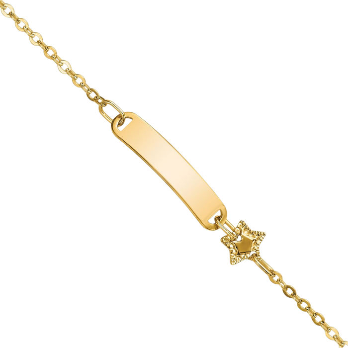 14K Solid Yellow Gold ID Star Chain Bracelet