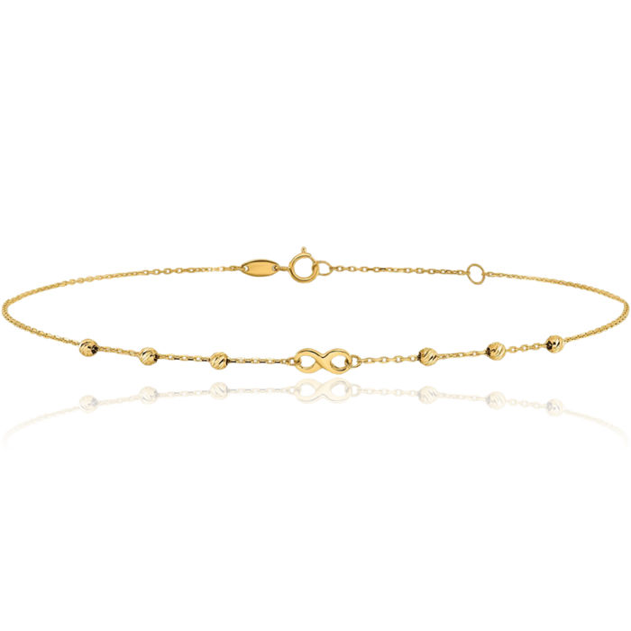 14K Solid Yellow Gold Infinity Twisted Love Knot Symbol Anklet Summer Beach Foot Ankle Bracelet