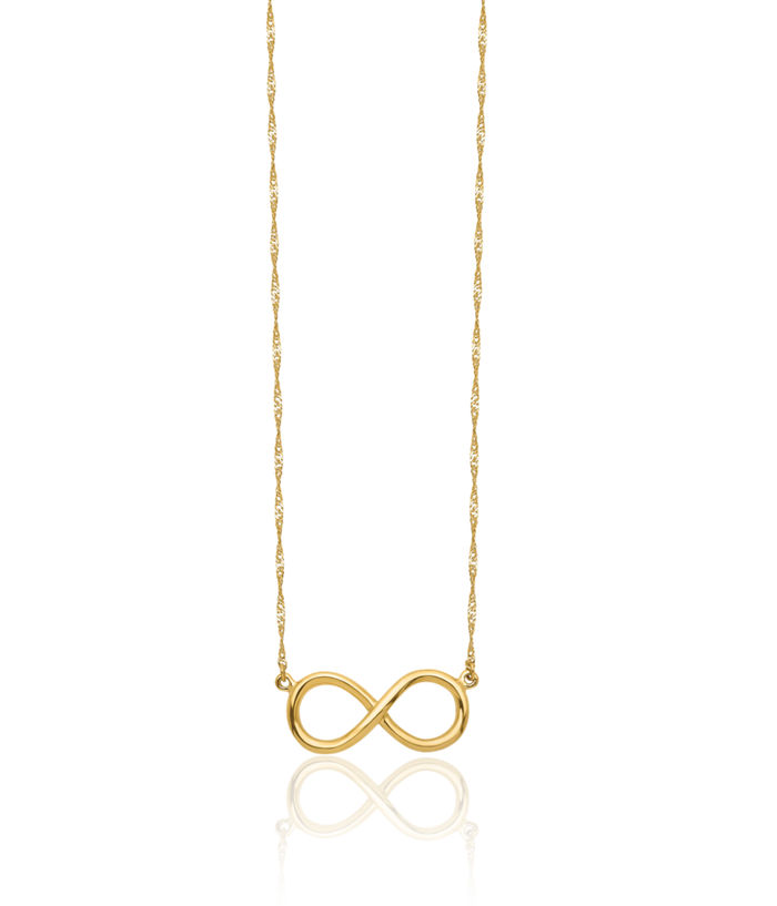 14K Solid Yellow Gold Infinity Twisted Love Knot Symbol Chain Necklace