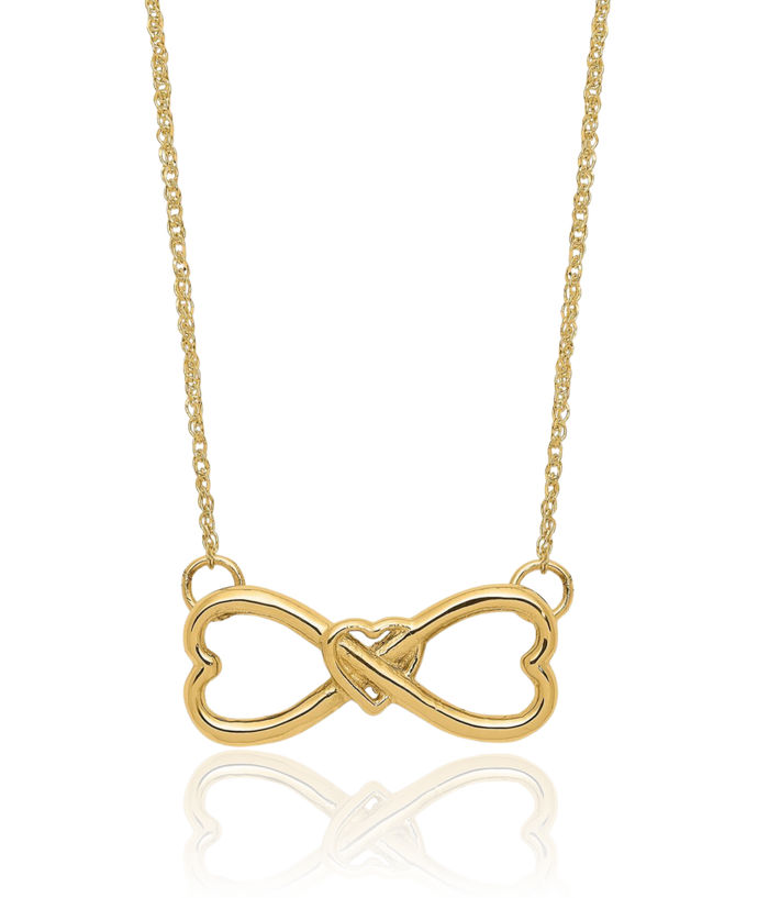 14K Solid Yellow Gold Infinity Twisted Love Knot Symbol Heart Chain Necklace