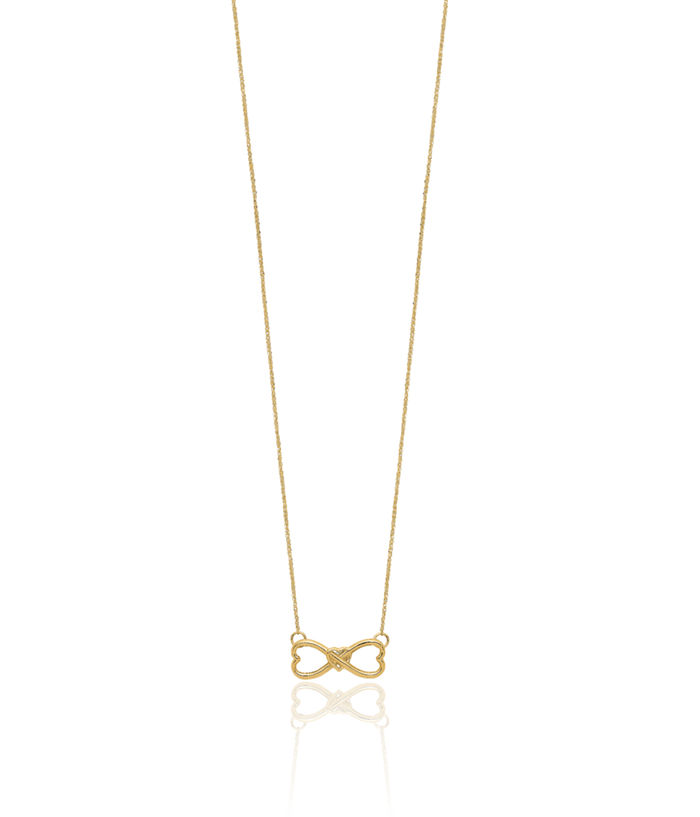 14K Solid Yellow Gold Infinity Twisted Love Knot Symbol Heart Chain Necklace