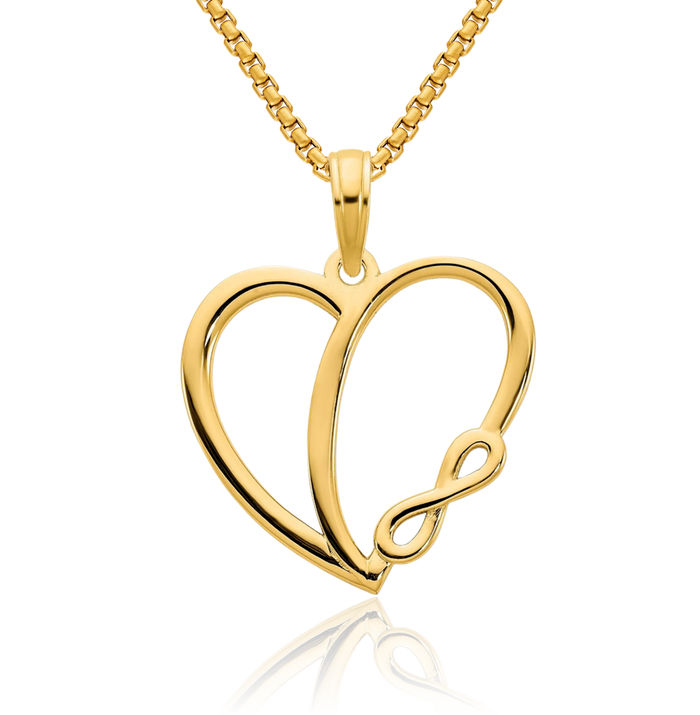 14K Solid Yellow Gold Infinity Twisted Love Knot Symbol Heart Necklace Chain Pendant Charm