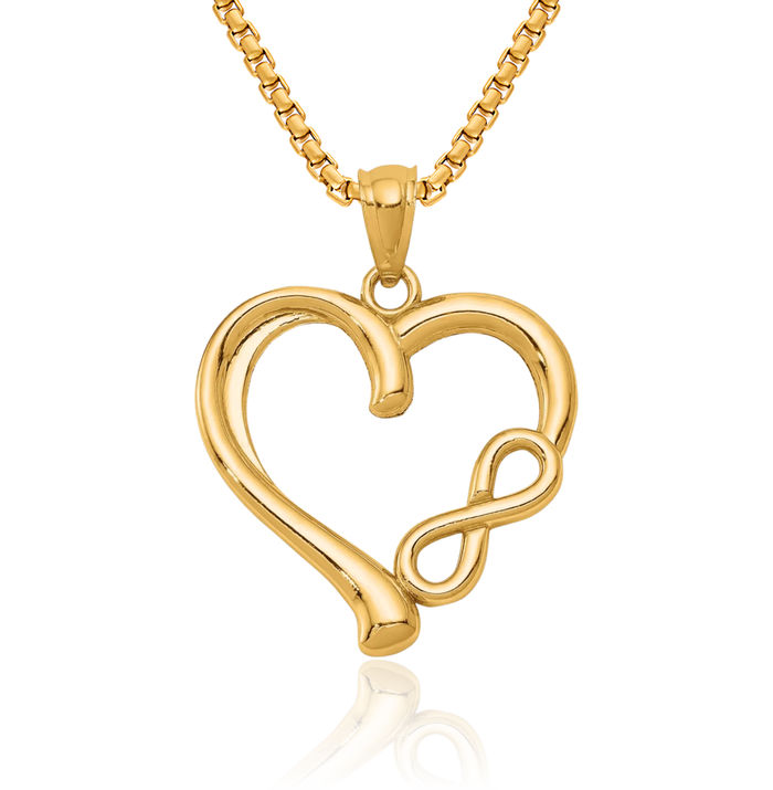 14K Solid Yellow Gold Infinity Twisted Love Knot Symbol Heart Necklace Chain Pendant Charm