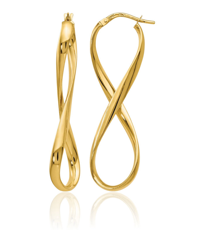 14K Solid Yellow Gold Infinity Twisted Love Knot Symbol Large Hoop Earrings