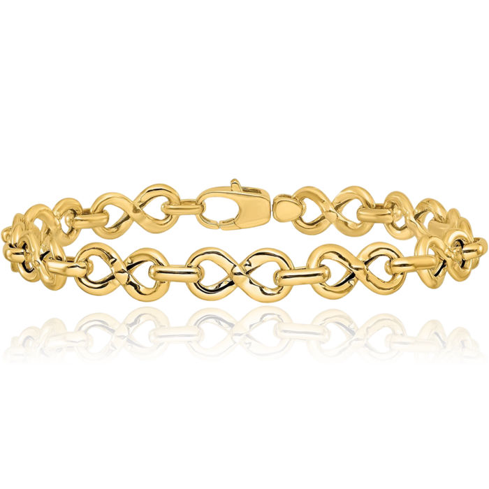 14K Solid Yellow Gold Infinity Twisted Love Knot Symbol Link Chain Charm Bracelet