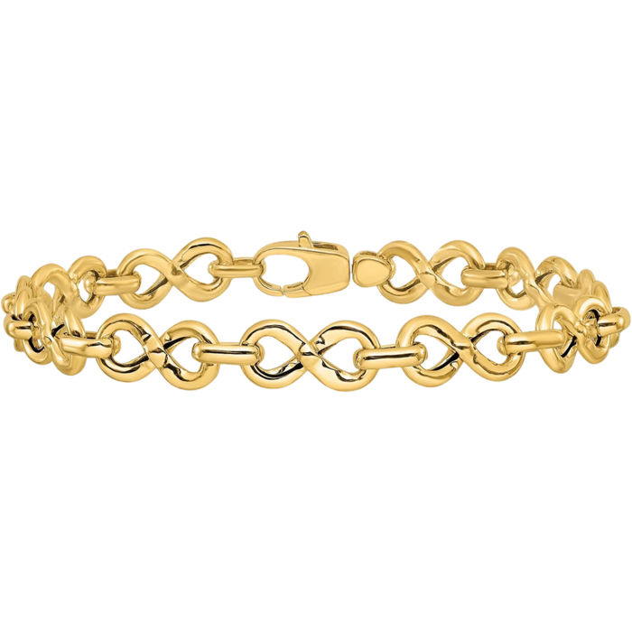 14K Solid Yellow Gold Infinity Twisted Love Knot Symbol Link Chain Charm Bracelet