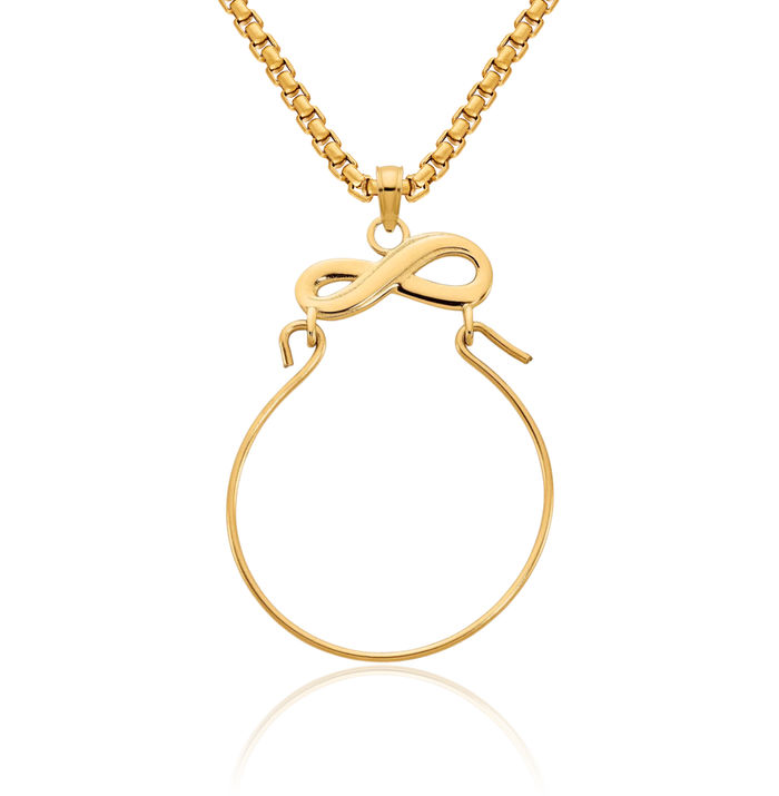 14K Solid Yellow Gold Infinity Twisted Love Knot Symbol Necklace Chain Pendant Charm Holder