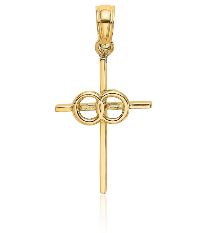 14K Solid Yellow Gold Infinity Twisted Love Knot Symbol Circle Round Latin Mexican Holy Cross Necklace Religious Chain Pendant Jesus Christ Charm