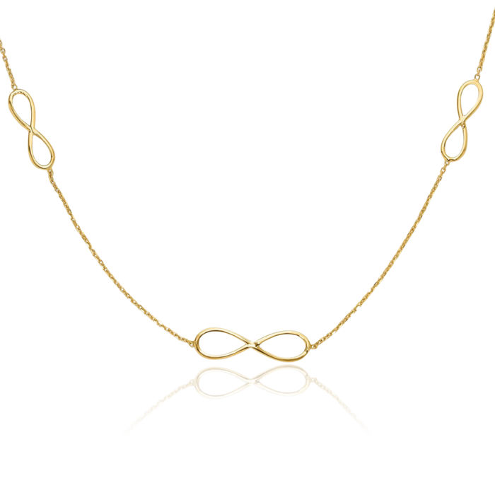 14K Solid Yellow Gold Infinity Twisted Love Knot Symbol Stations Necklace Chain