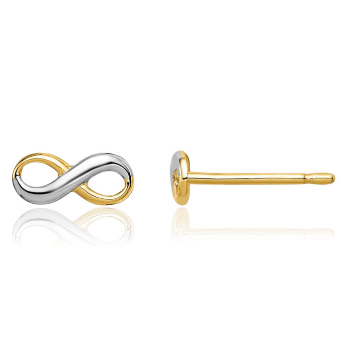 14K Solid Yellow Gold Infinity Twisted Love Knot Symbol Stud Earrings