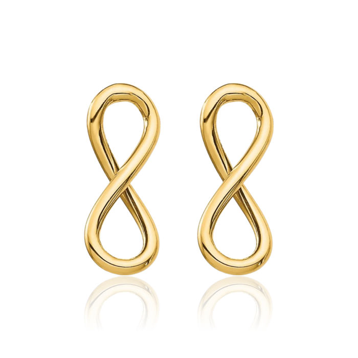 14K Solid Yellow Gold Infinity Twisted Love Knot Symbol Stud Earrings