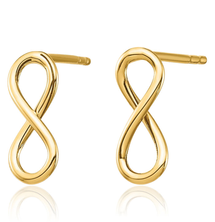 14K Solid Yellow Gold Infinity Twisted Love Knot Symbol Stud Earrings