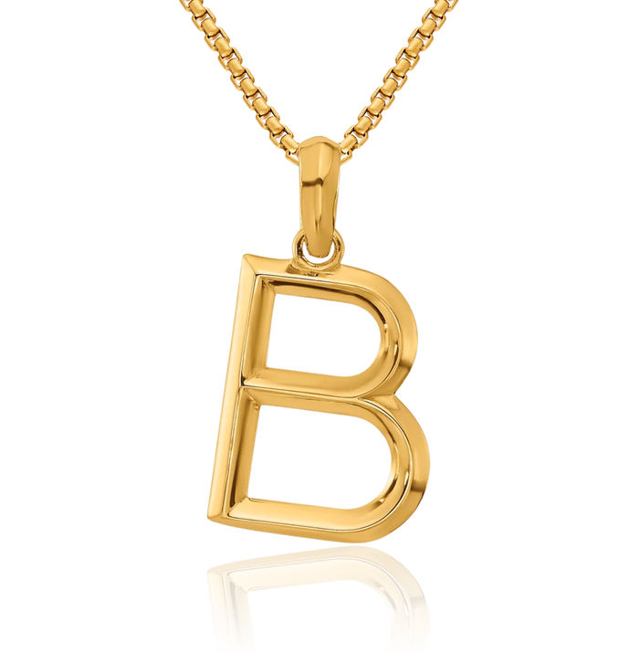14K Solid Yellow Gold Initial B Necklace Chain Pendant Charm