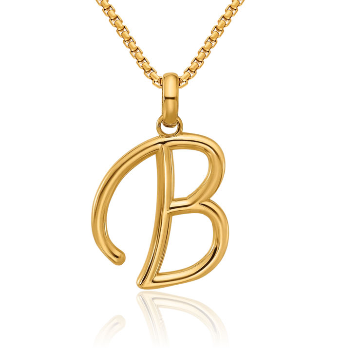 14K Solid Yellow Gold Initial B Necklace Chain Pendant Charm