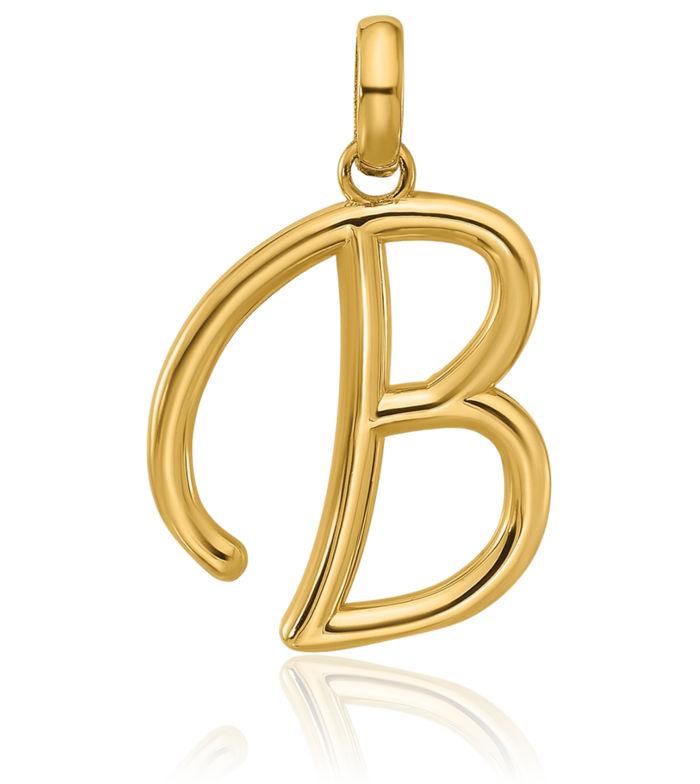 14K Solid Yellow Gold Initial B Necklace Chain Pendant Charm