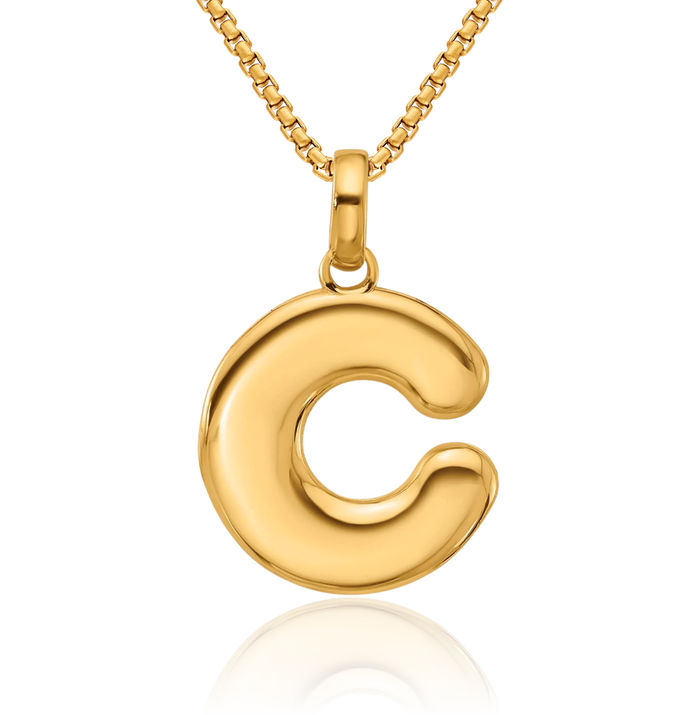 14K Solid Yellow Gold Initial C Necklace Chain Pendant Charm