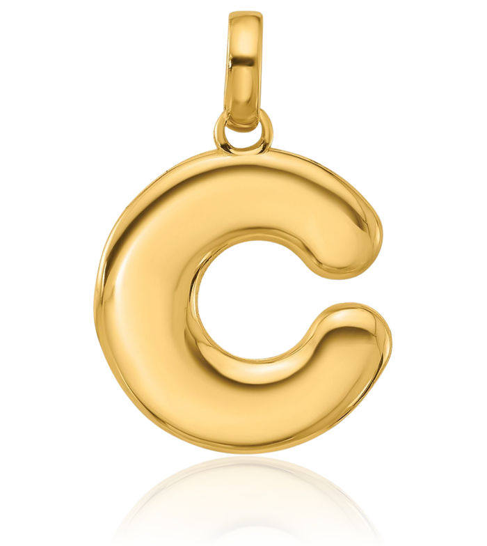 14K Solid Yellow Gold Initial C Necklace Chain Pendant Charm