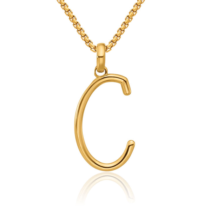 14K Solid Yellow Gold Initial C Necklace Chain Pendant Charm