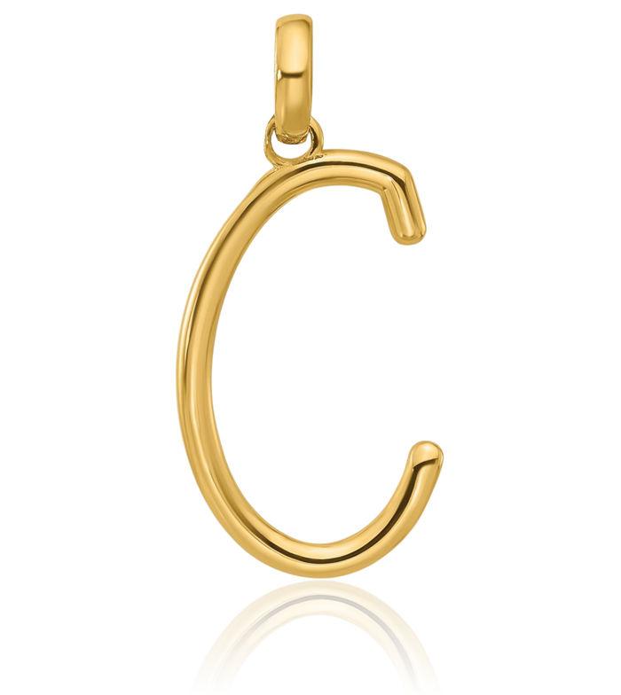 14K Solid Yellow Gold Initial C Necklace Chain Pendant Charm