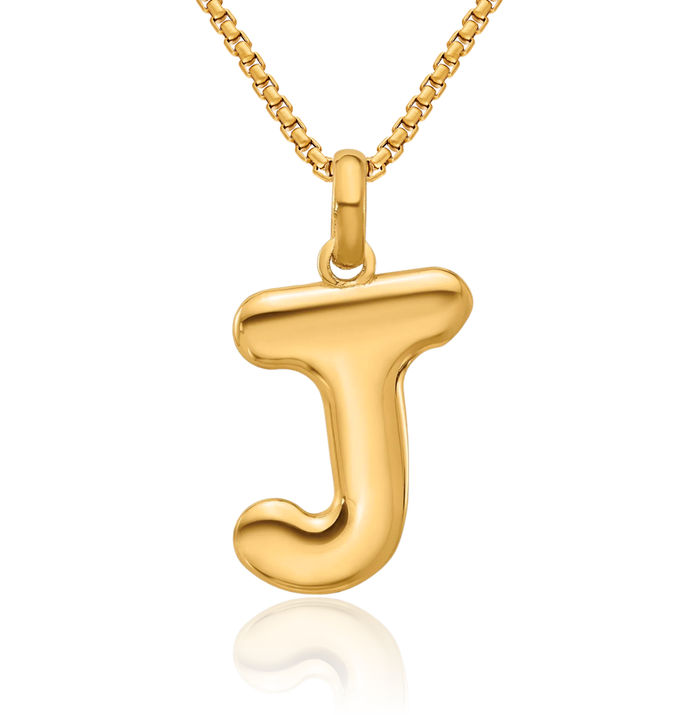 14K Solid Yellow Gold Initial J Necklace Chain Pendant Charm
