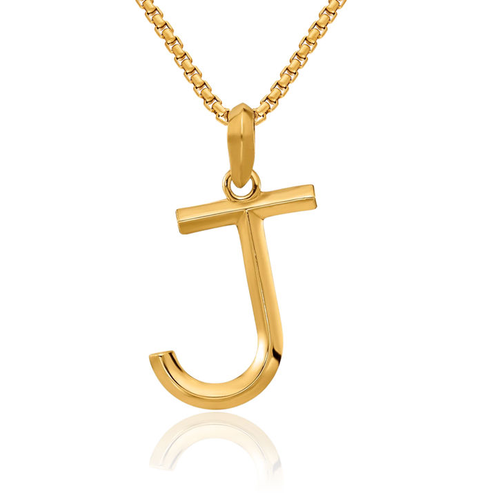 14K Solid Yellow Gold Initial J Necklace Chain Pendant Charm