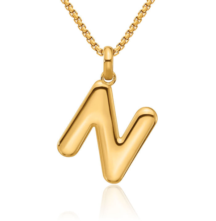 14K Solid Yellow Gold Initial N Necklace Chain Pendant Charm