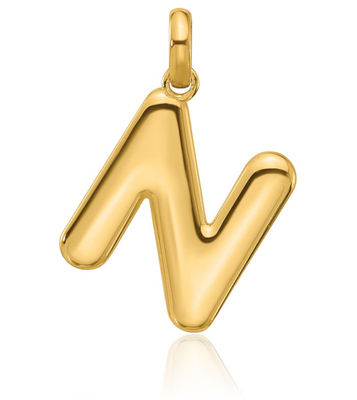 14K Solid Yellow Gold Initial N Necklace Chain Pendant Charm