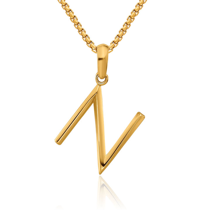 14K Solid Yellow Gold Initial N Necklace Chain Pendant Charm