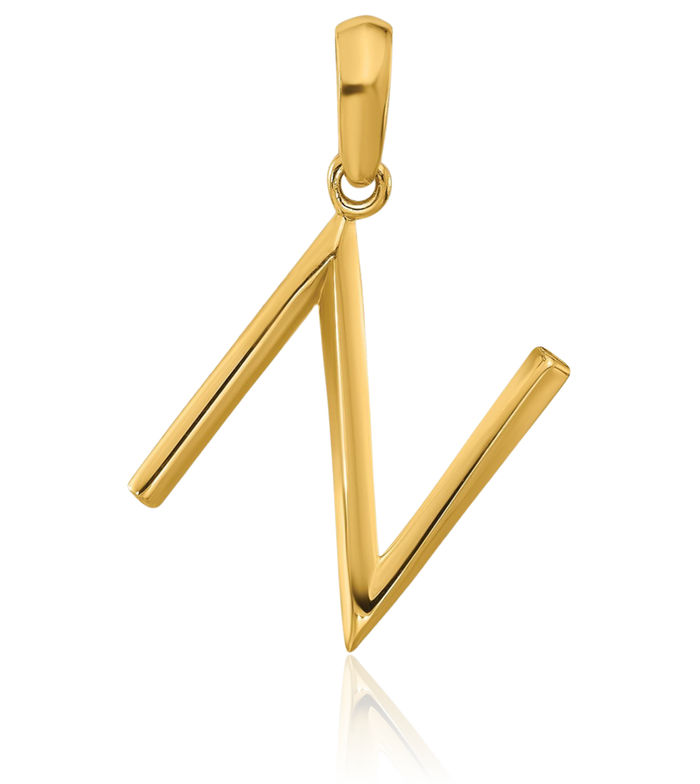 14K Solid Yellow Gold Initial N Necklace Chain Pendant Charm