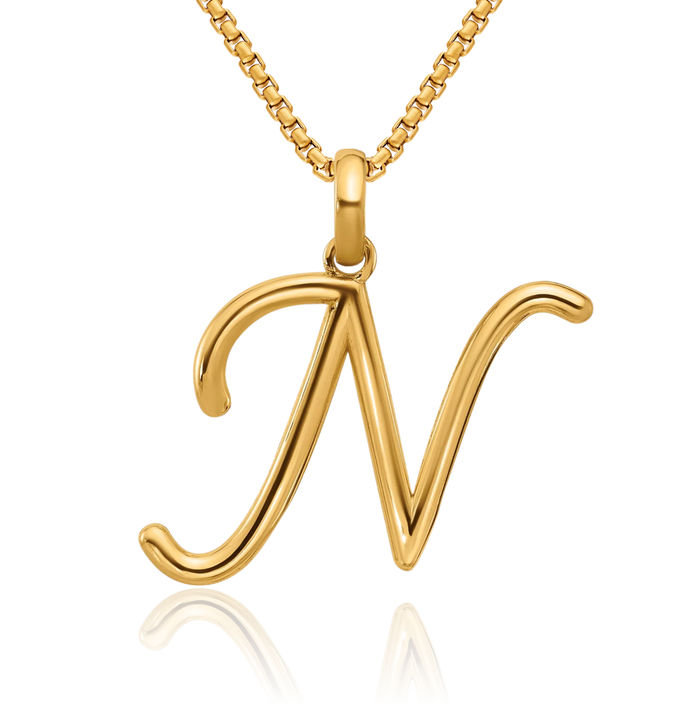 14K Solid Yellow Gold Initial N Necklace Chain Pendant Charm