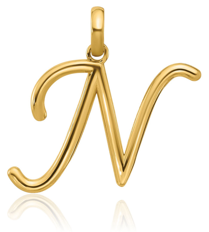 14K Solid Yellow Gold Initial N Necklace Chain Pendant Charm