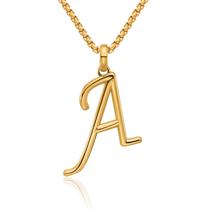 14K Solid Yellow Gold Initial Necklace Chain Pendant Charm