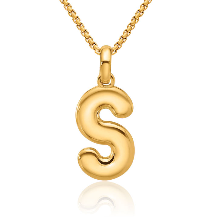 14K Solid Yellow Gold Initial S Necklace Chain Pendant Charm