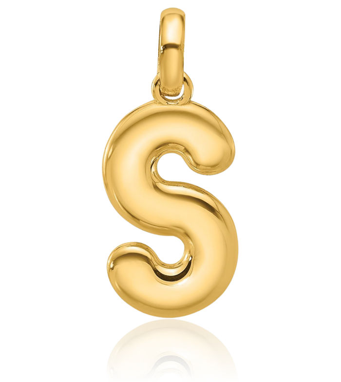 14K Solid Yellow Gold Initial S Necklace Chain Pendant Charm