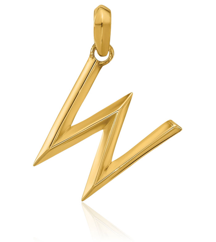 14K Solid Yellow Gold Initial W Necklace Chain Pendant Charm