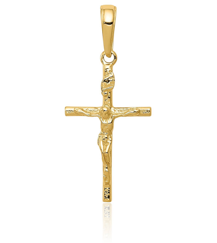 14K Solid Yellow Gold Inri Lord Jesus Christ Crucifix Holy Cross Necklace Religious Chain Pendant Charm