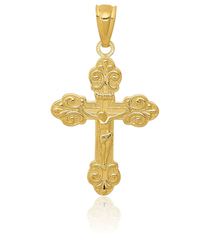 14K Solid Yellow Gold Inri Lord Jesus Christ Crucifix Holy Cross Necklace Religious Chain Pendant Charm