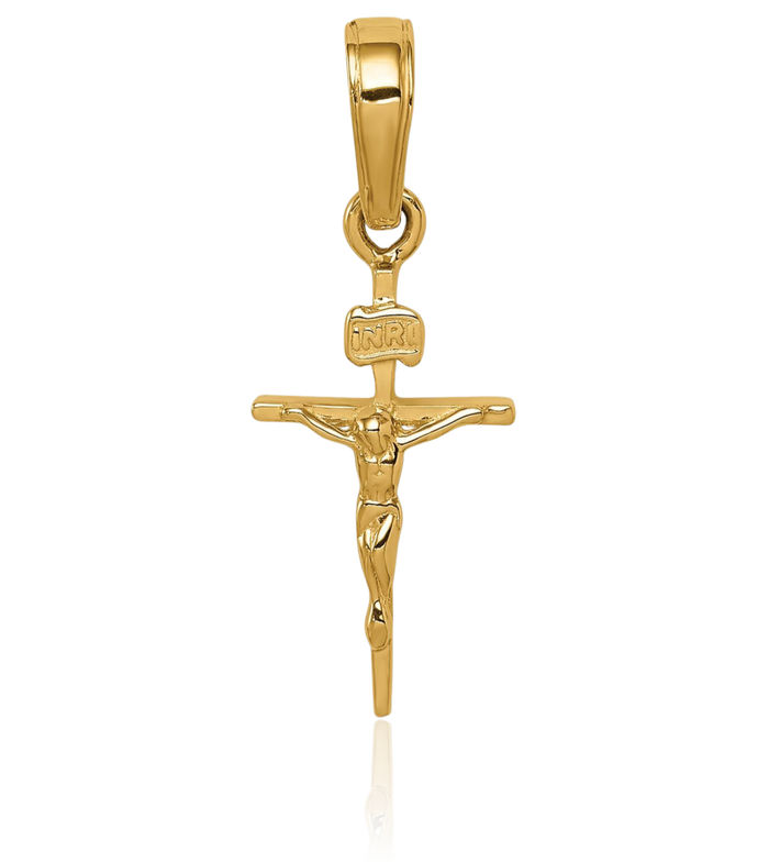 14K Solid Yellow Gold Inri Lord Jesus Christ Crucifix Holy Cross Necklace Religious Chain Pendant Charm