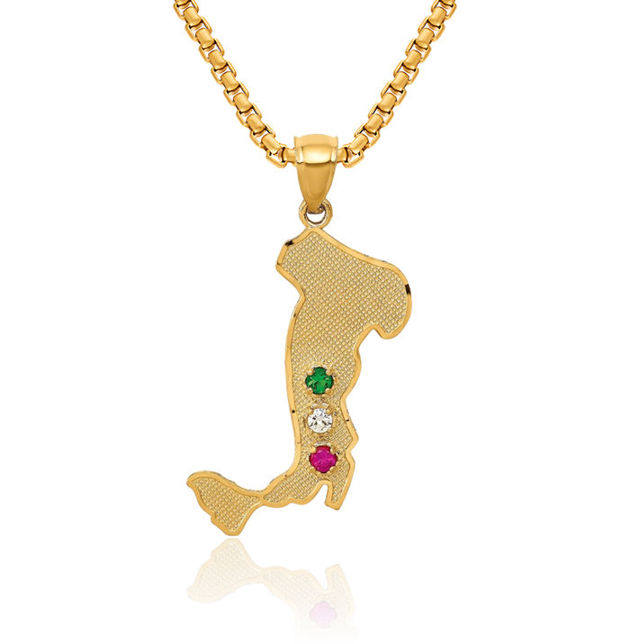 14K Solid Yellow Gold Italy Green Emerald Red Ruby Cubic Zirconia CZ Stones Necklace Chain Pendant Charm