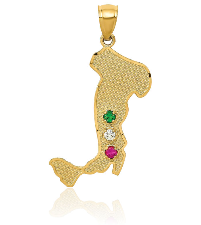 14K Solid Yellow Gold Italy Green Emerald Red Ruby Cubic Zirconia CZ Stones Necklace Chain Pendant Charm