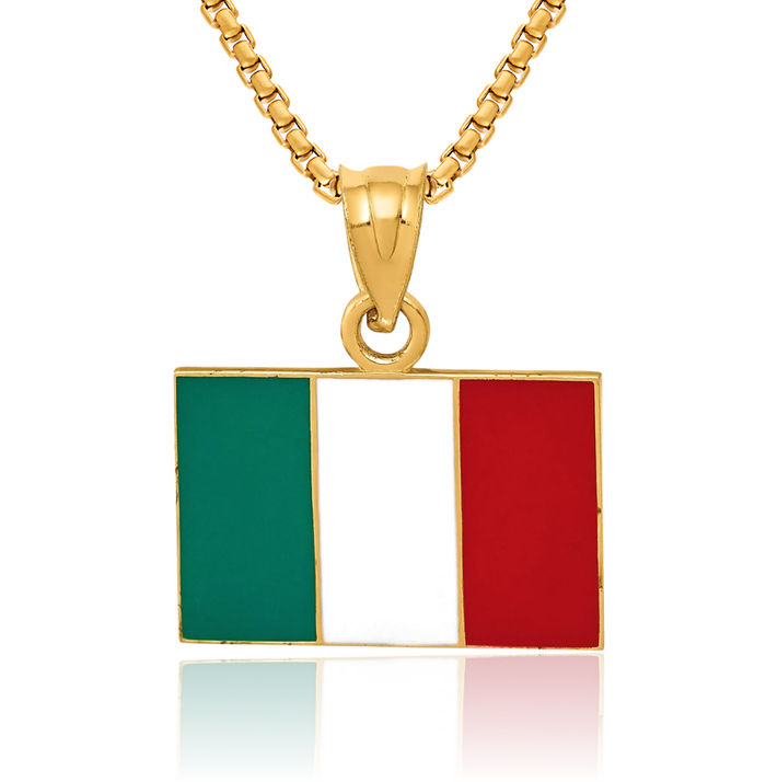 14K Solid Yellow Gold Italy Flag Necklace Chain Pendant Charm