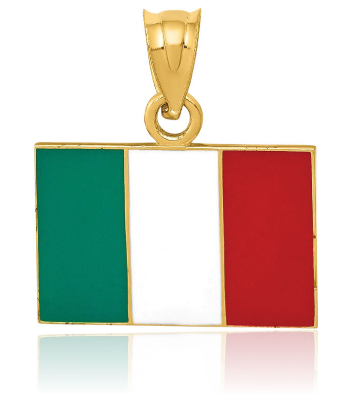 14K Solid Yellow Gold Italy Flag Necklace Chain Pendant Charm