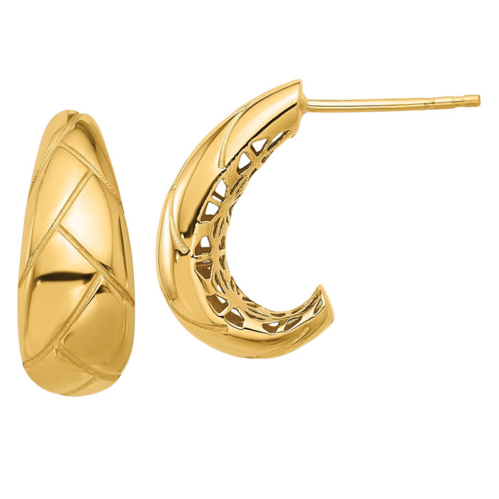 14K Solid Yellow Gold J Hoop Earrings