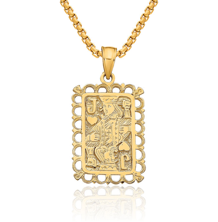14K Solid Yellow Gold Jack of Heart Necklace Love Pendant Charm