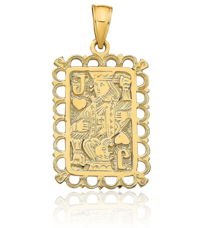 14K Solid Yellow Gold Jack of Heart Necklace Love Pendant Charm