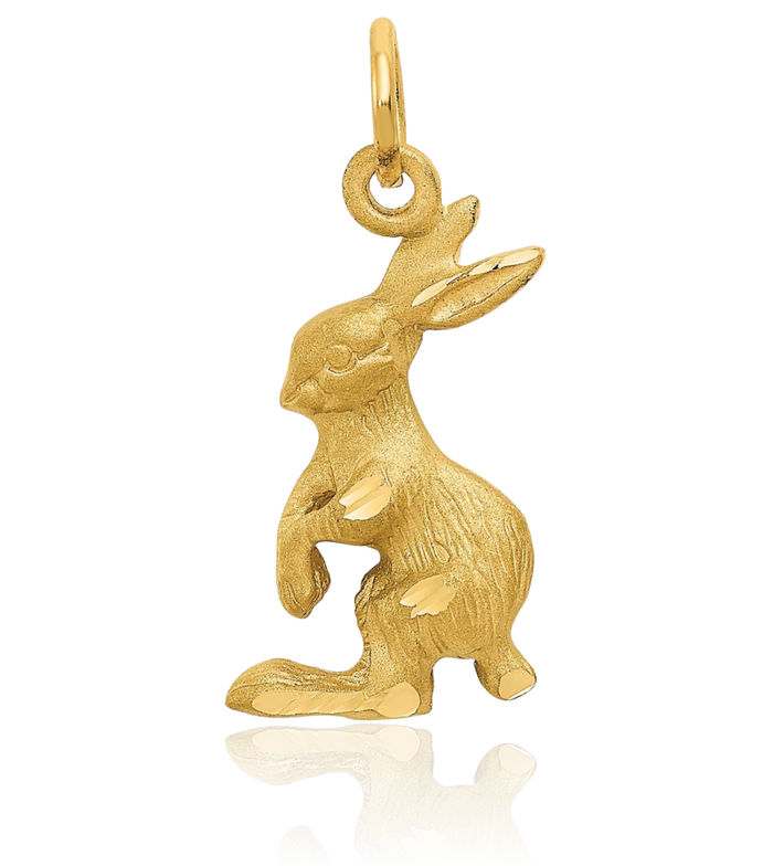 14K Solid Yellow Gold Jack Rabbit Necklace Chain Pendant Charm