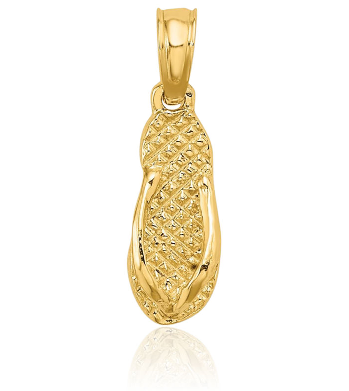 14K Solid Yellow Gold Jamaica Hawaiian Flip Flop Necklace Beach Sandals Pendant Ocean Vacation Charm
