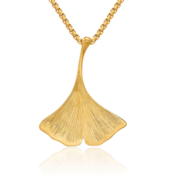 14K Solid Yellow Gold Japanese Ginkgo Leaf Flowers Floating Chain Slide Pendant Necklace Charm